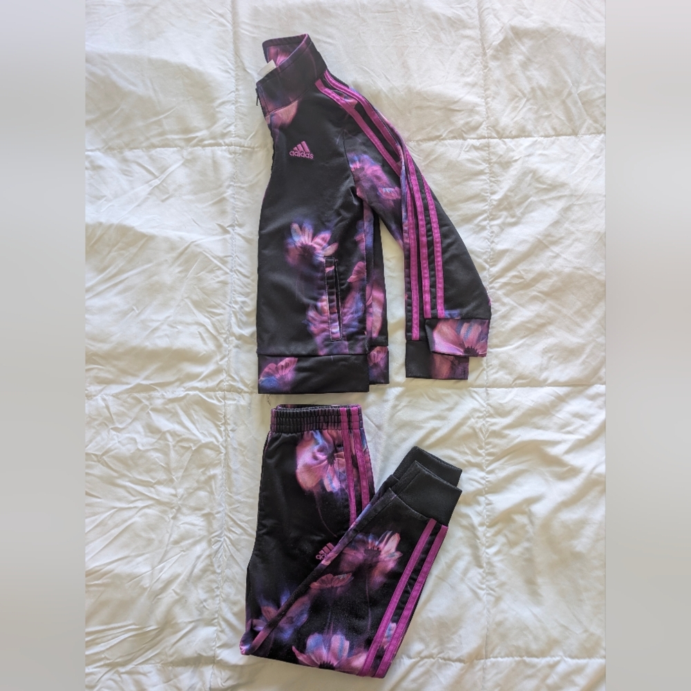 Adidas Kids Black and Purple Floral Joggers
